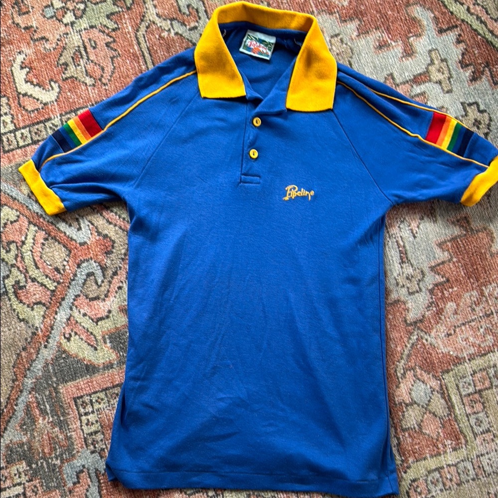 Vintage 90s Pipeline rainbow sleeve Blue and Yellow Polo Shirt